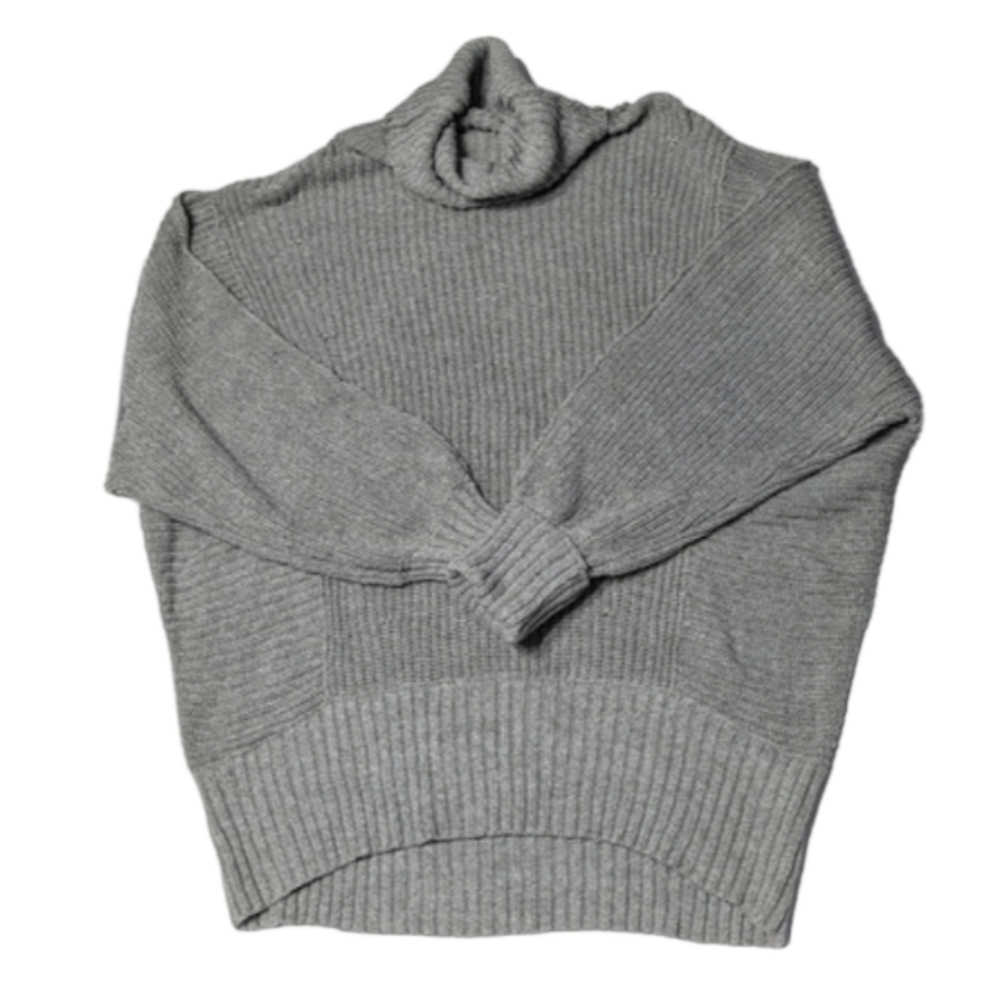 Free People Women's Sweater Gray Cable Knit Oversized Turtleneck Long Sleeve M